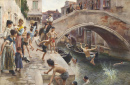 Children Leaping Into A Venetian Canal
